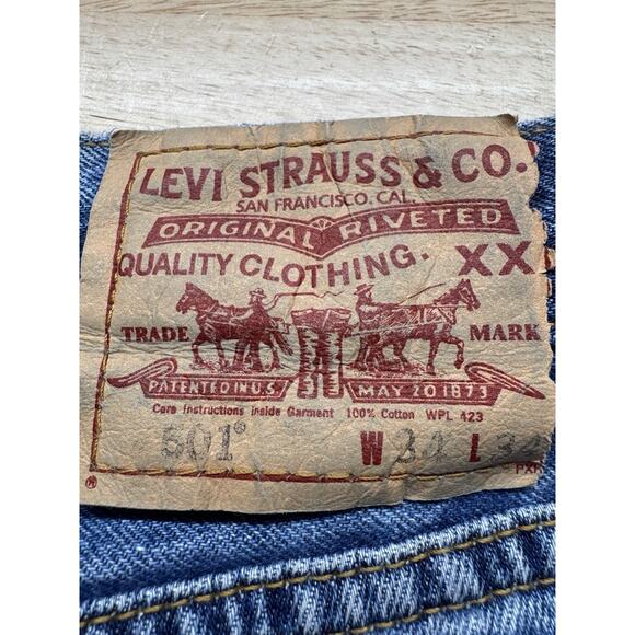 Levis 501 Button Fly Vintage Denim Blue‎ Jeans Men's 34x34 Distressed Y2K - Picture 3 of 6
